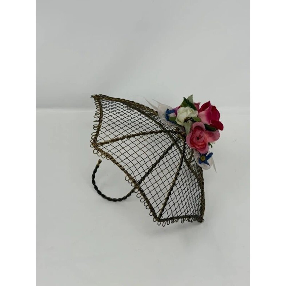 Vintage 90s Brass Filigree Floral Parasol Mini Umbrella Table Vanity Decoration